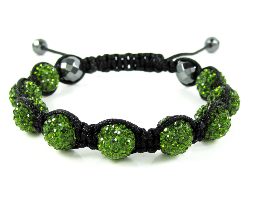 Green rhinestone macramé faceted bead rope bracelet 9.00ct