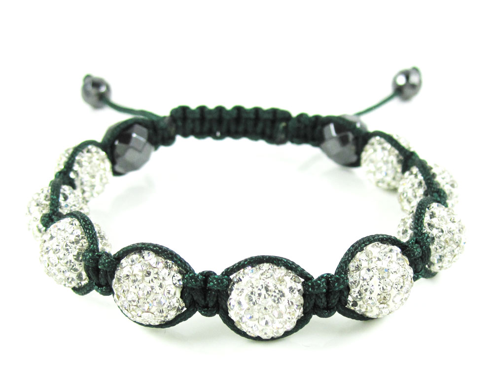 White rhinestone macramé faceted bead rope bracelet 9.00ct