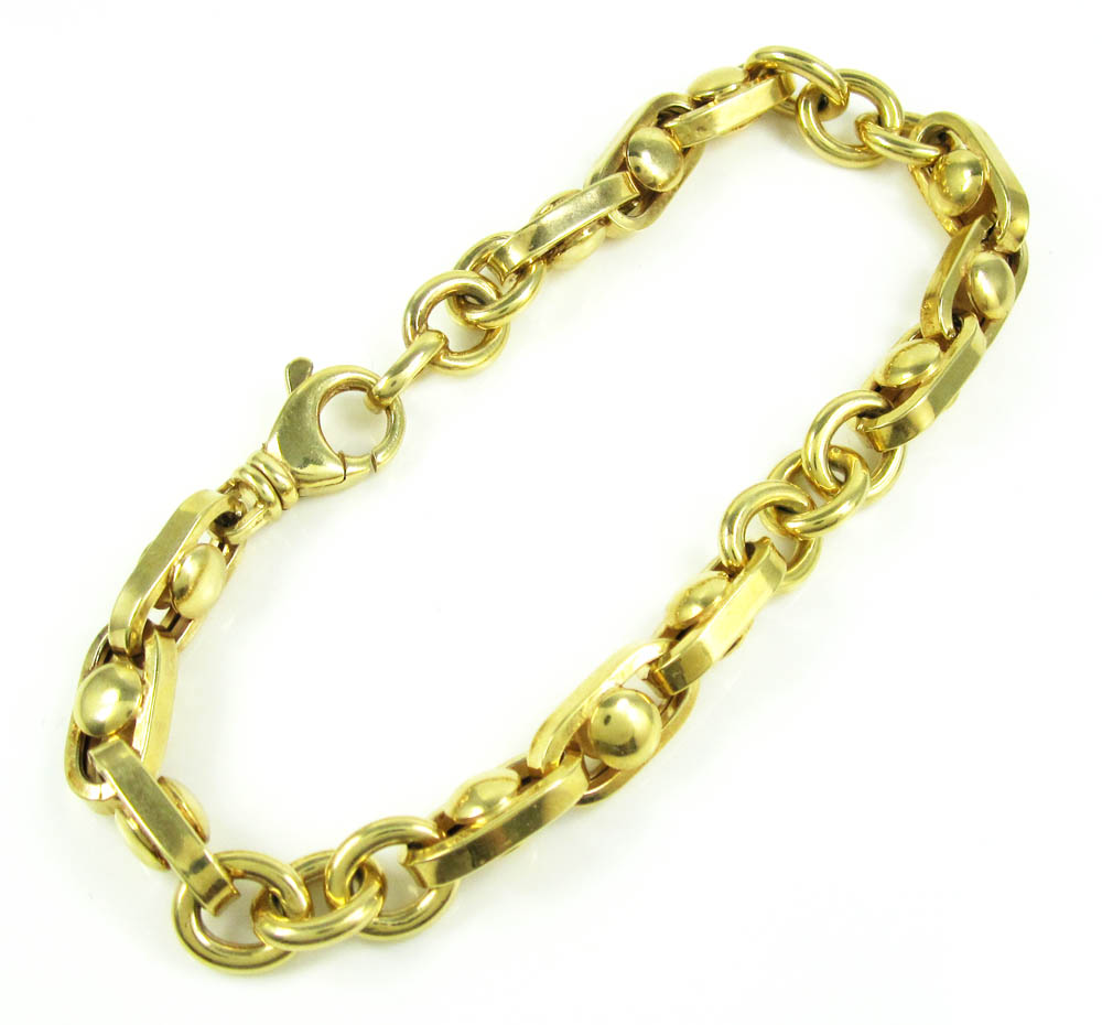925 Yellow Sterling Silver Anchor Link Bracelet 9 Inch 9mm