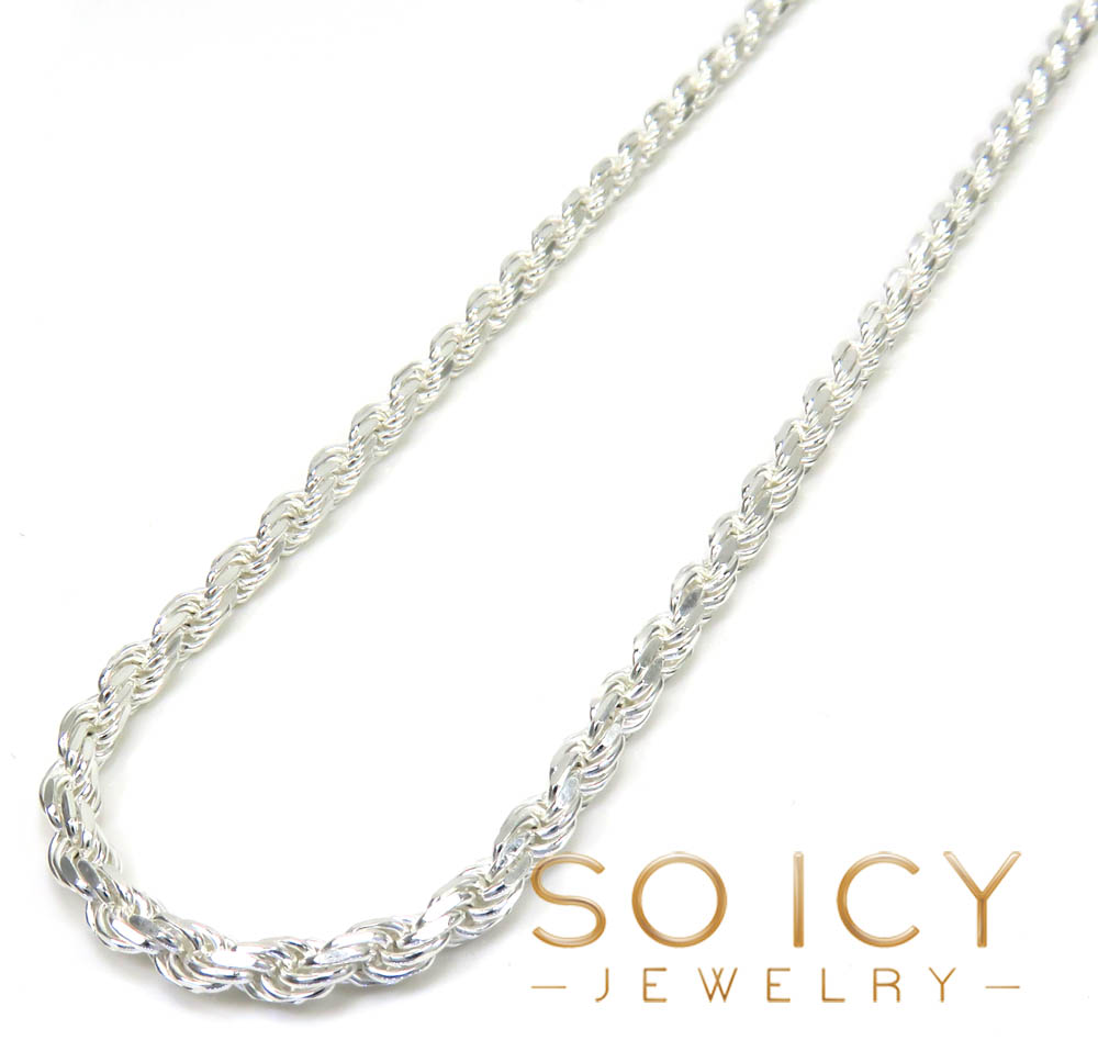 925 white sterling natural finish silver rope link chain 18-30 inch 3mm