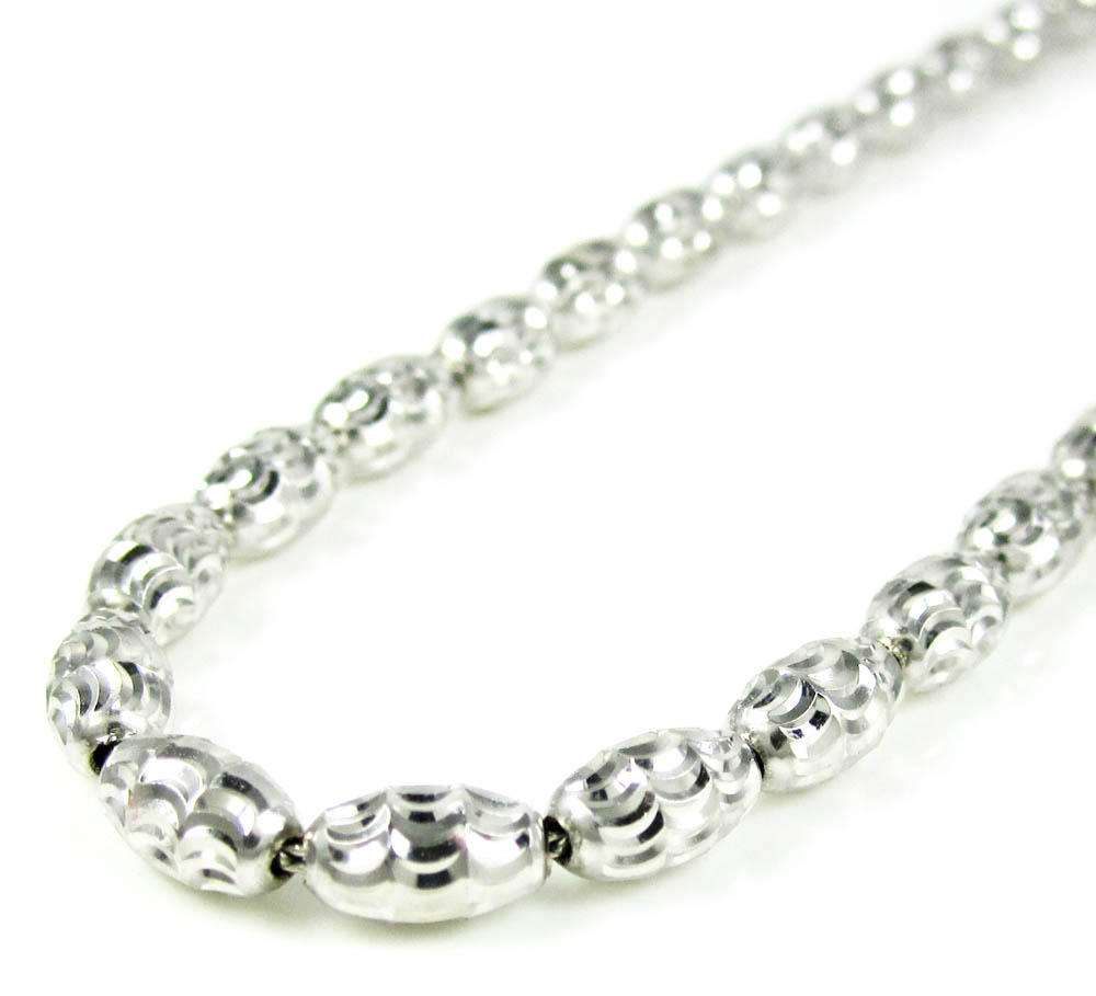14k white gold diamond cut oval bead chain 24 inch 4mm