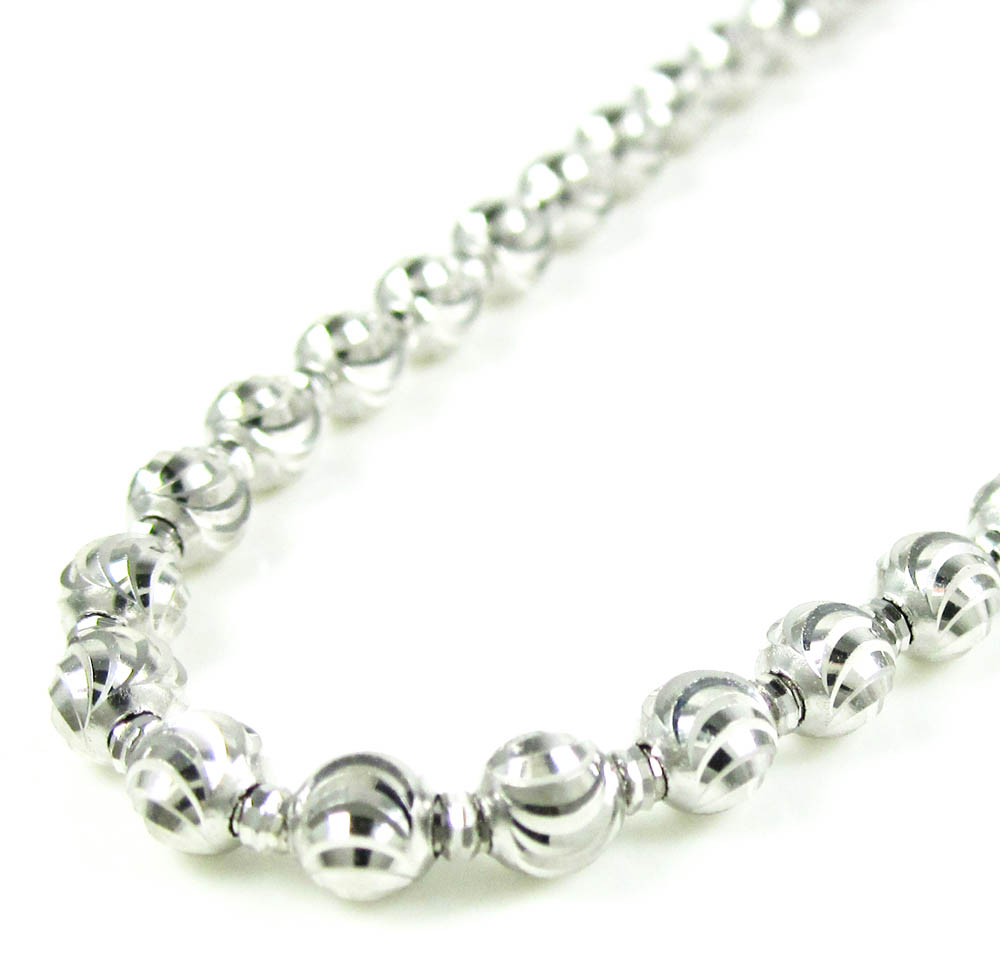 14k white gold diamond cut ball bead chain 22 inch 4mm
