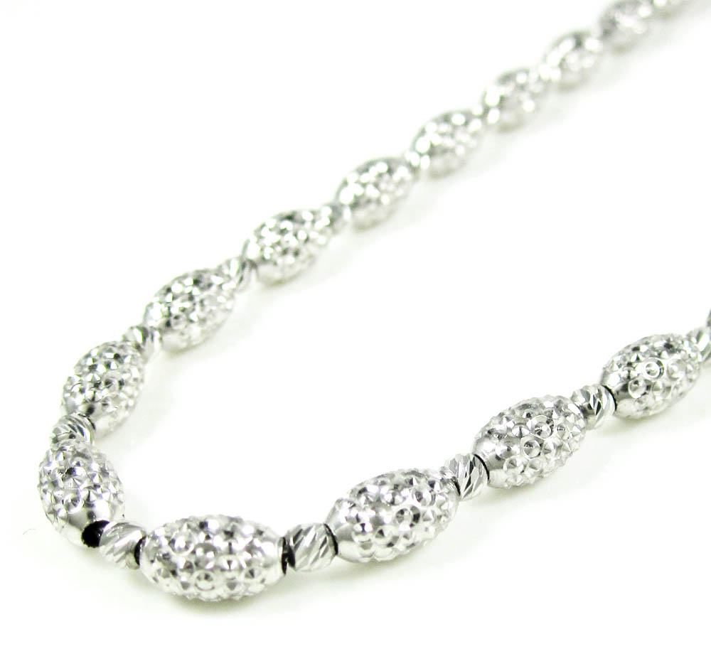 14k white gold diamond cut oval bead chain 24 inch 4mm