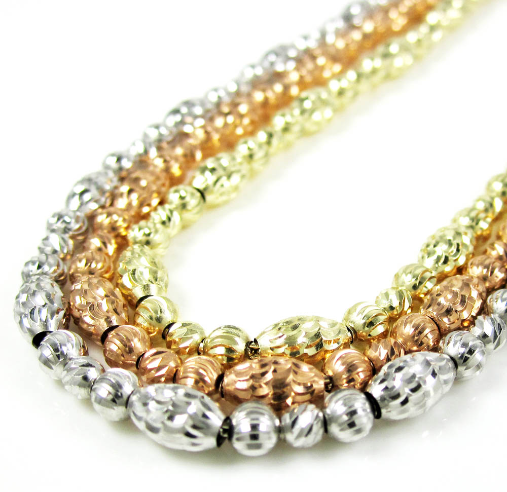 14k gold diamond cut oval bead chain 30 inch 4mm