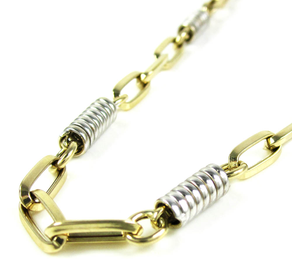 14k two tone gold fancy link chain 30 inch 5.25mm 