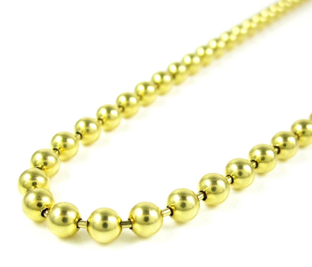 14k yellow gold smooth ball link chain 24 inch 4mm