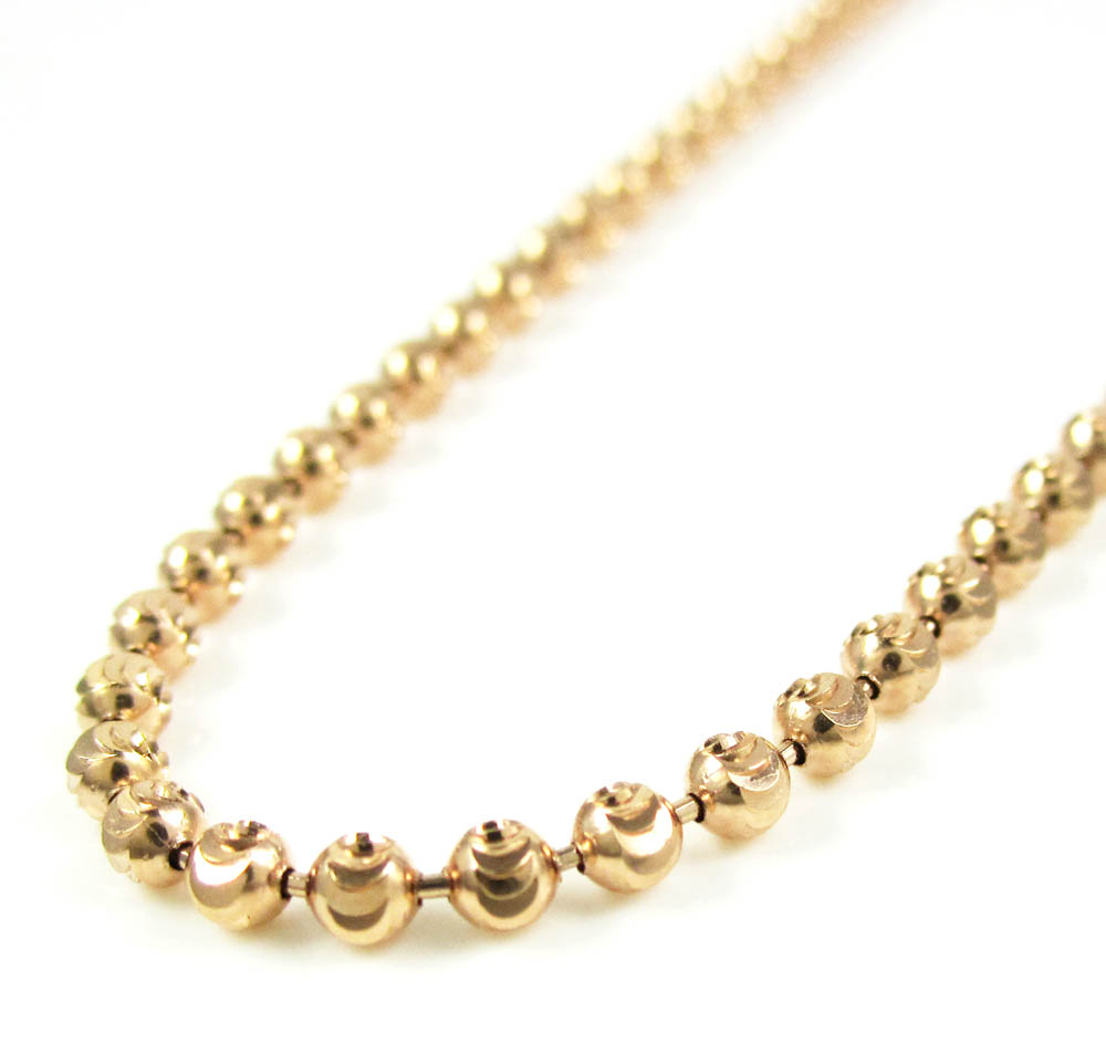 14k rose gold diamond cut ball link chain 16-20 inch 2.5mm