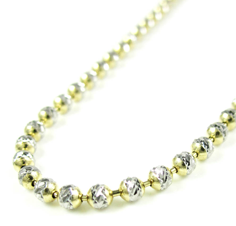 14k two tone gold diamond cut ball link chain 18-20 inch 2.5mm