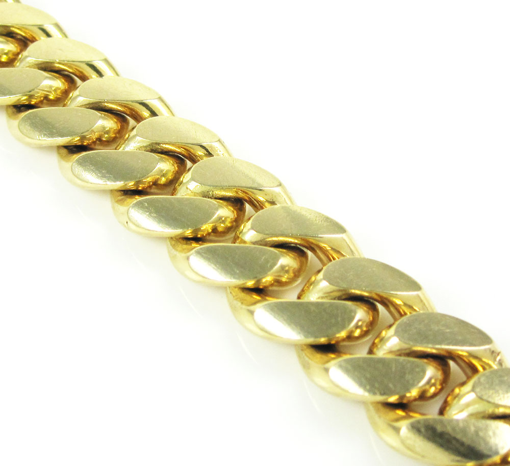 10k yellow gold smooth cut miami link bracelet 9 inch 10.4mm 
