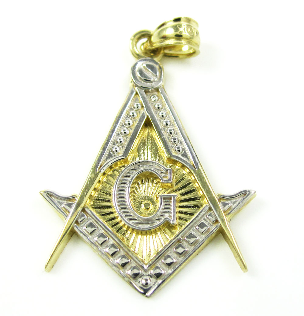 10k solid two tone gold free mason g pendant 
