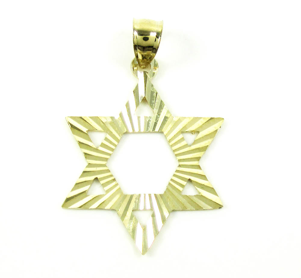 10k yellow gold diamond cut star of david pendant 