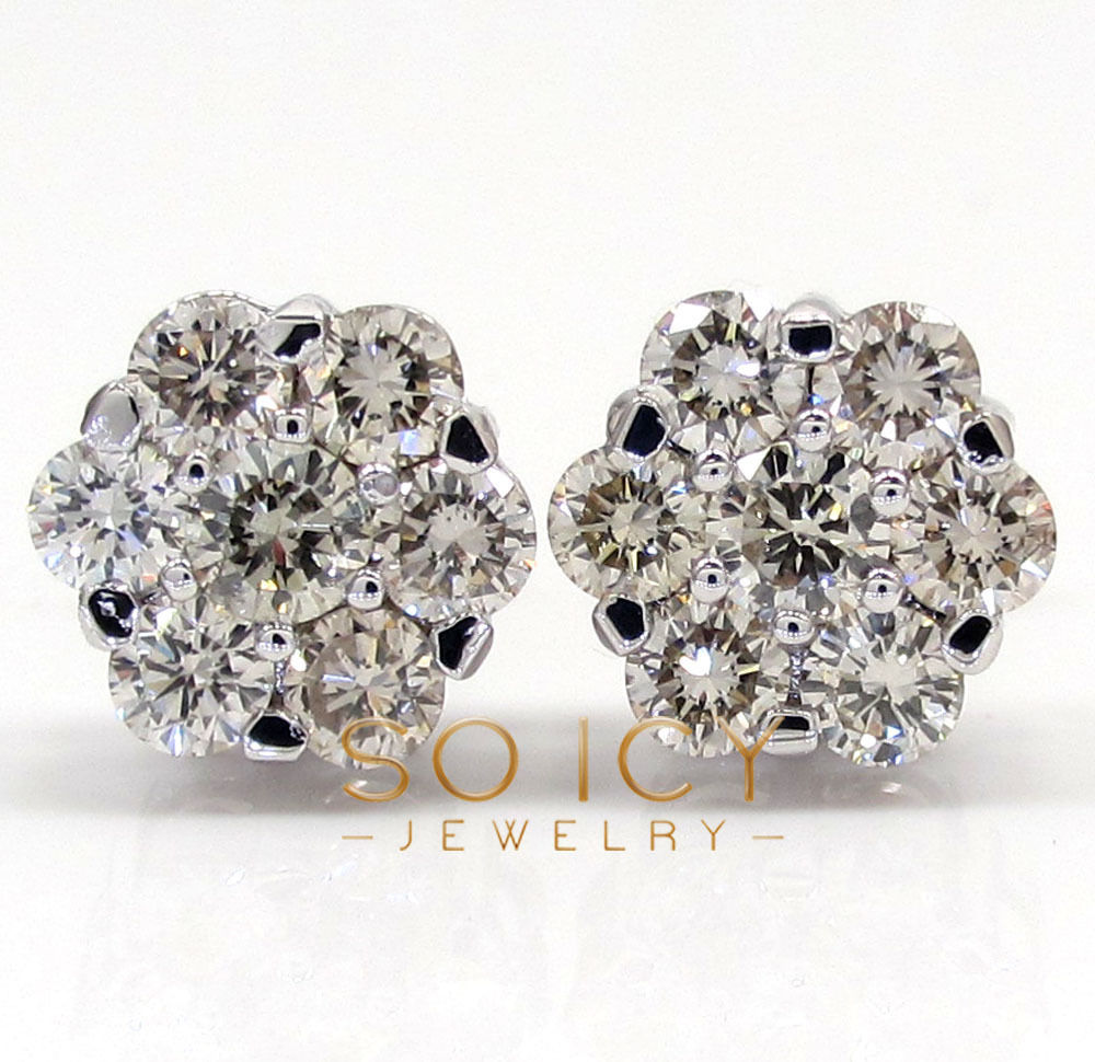 14k white or yellow gold i1 9.5mm diamond cluster earrings 1.85ct