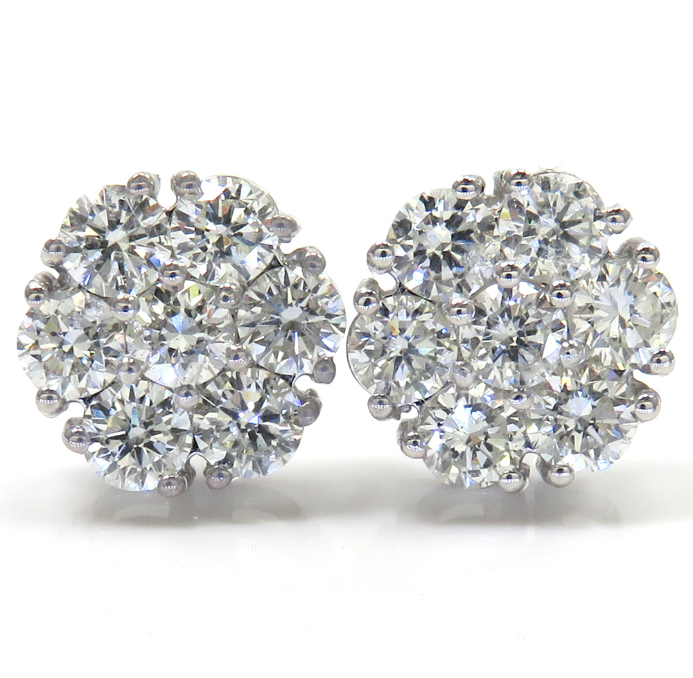 14k gold 20 pointer diamond large cluster earrings 10.30mm 2.90ct