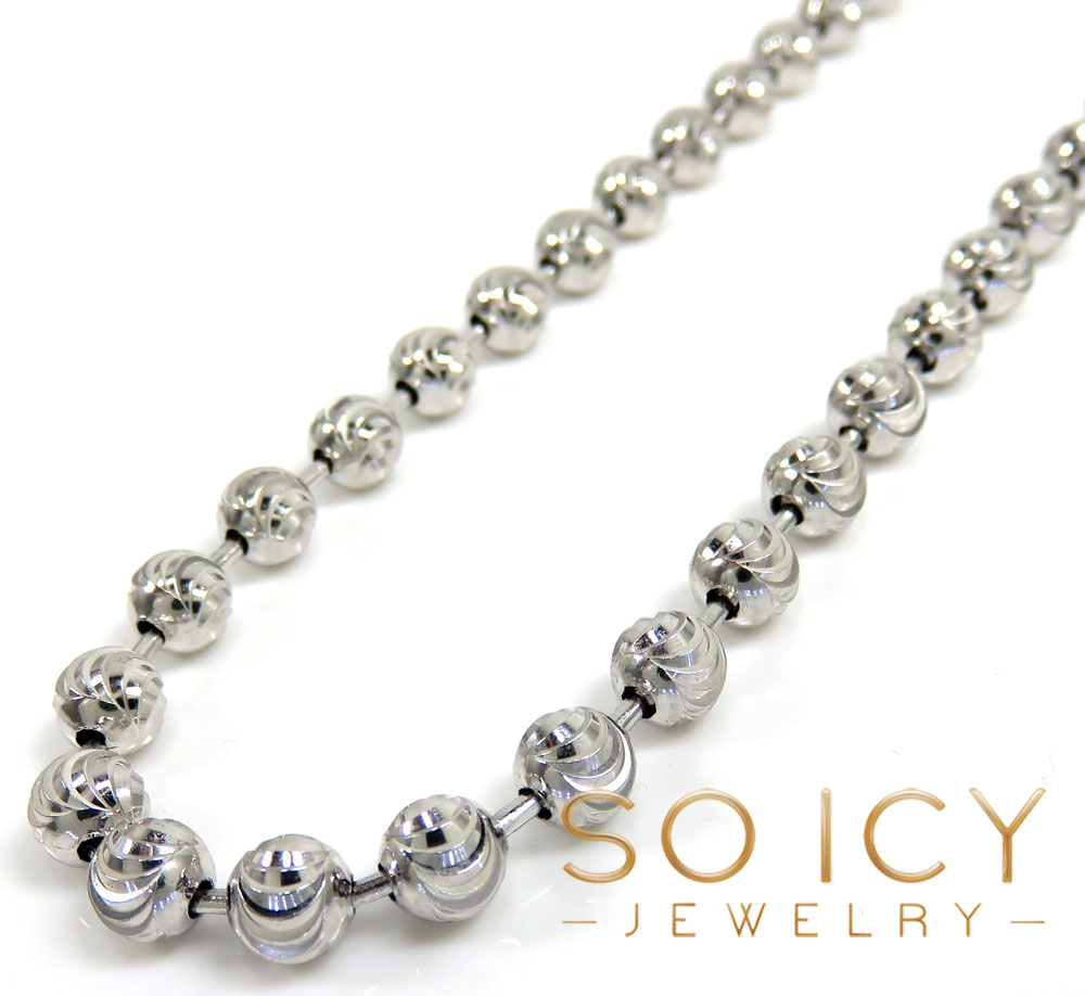 925 white sterling silver moon cut bead chain 18-30