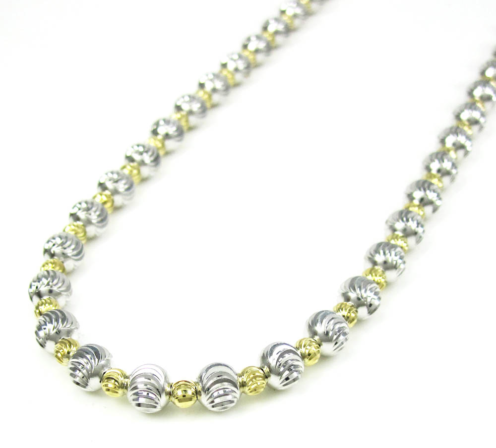 925 two tone silver diamond cut bead chain 24-30 inch 5mm