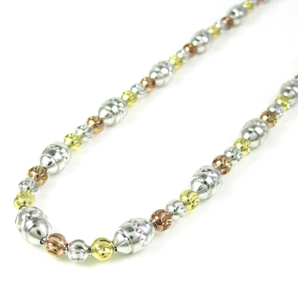925 tri color silver diamond cut bead chain 24