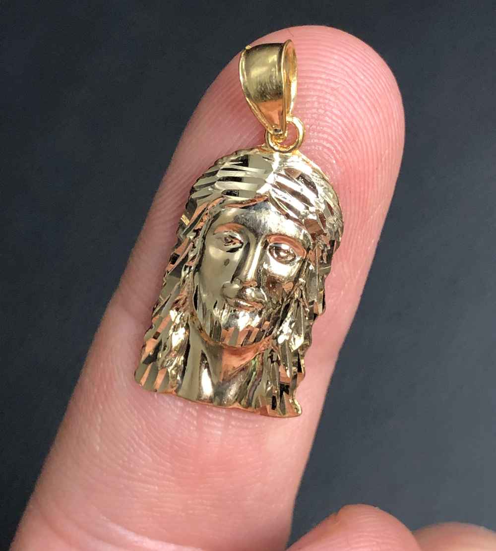 10k yellow or two tone gold diamond cut small jesus face pendant