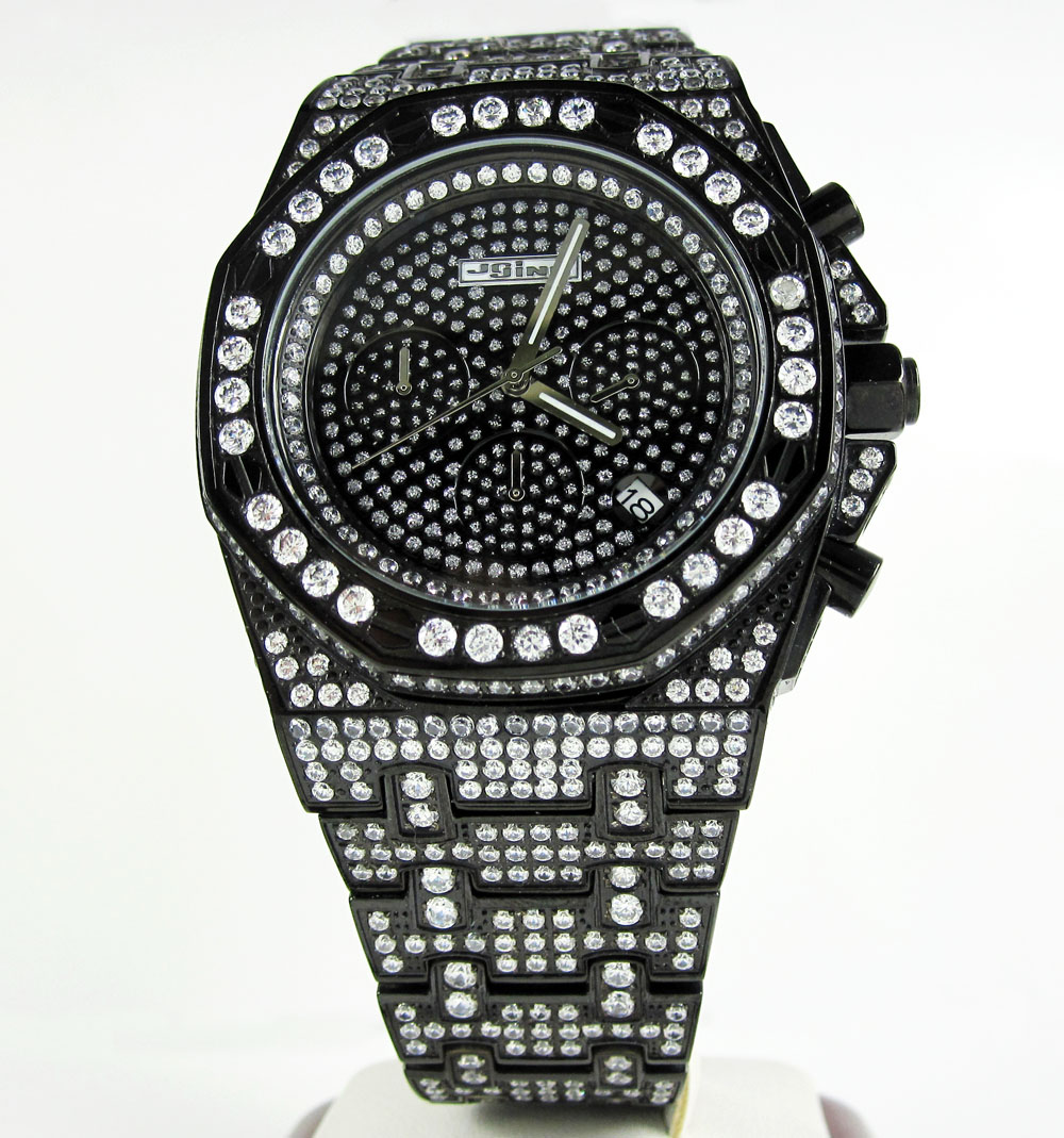 Jojino black steel iced out cz watch 20.00ct