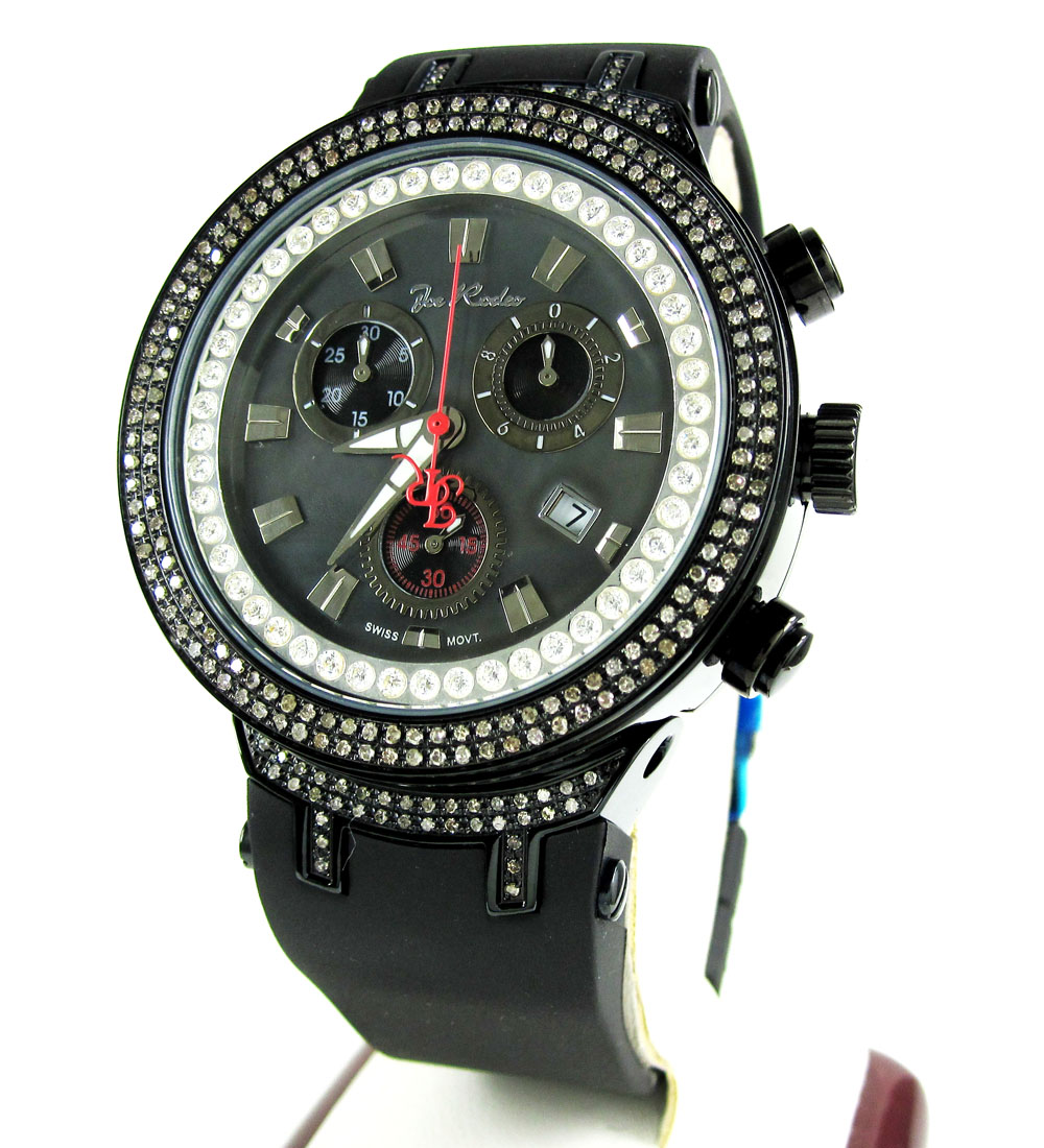 Mens joe rodeo black stainless steel diamond master watch 2.20ct jjm85