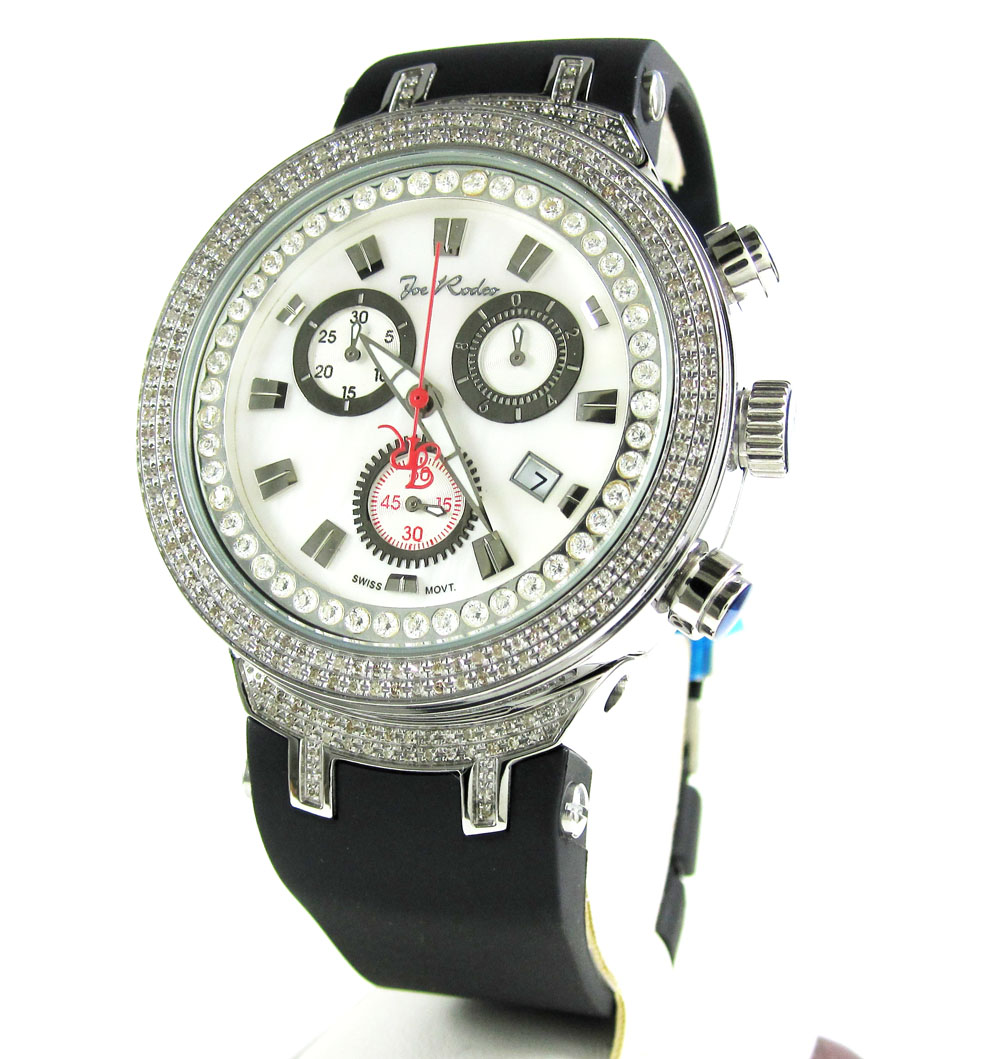 Mens joe rodeo white stainless steel diamond master watch 2.20ct jjm86