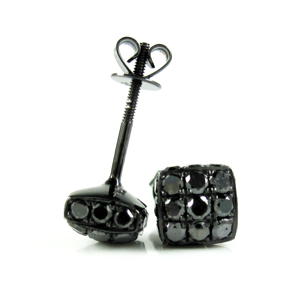 Mens 10k black gold black diamond 3d ice cube earrings 1.35ct