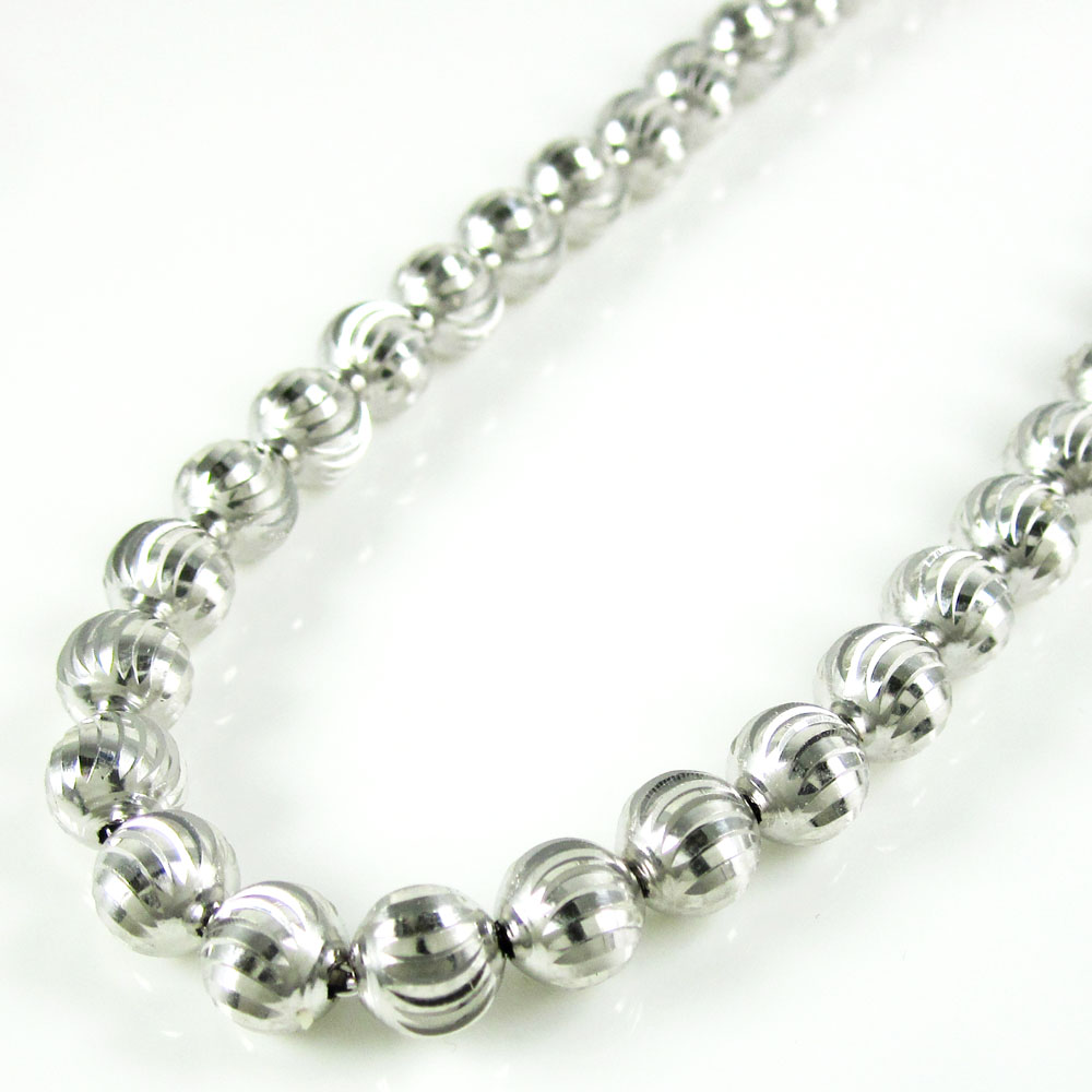 14k white gold moon cut bead chain 20-22 inch 6mm