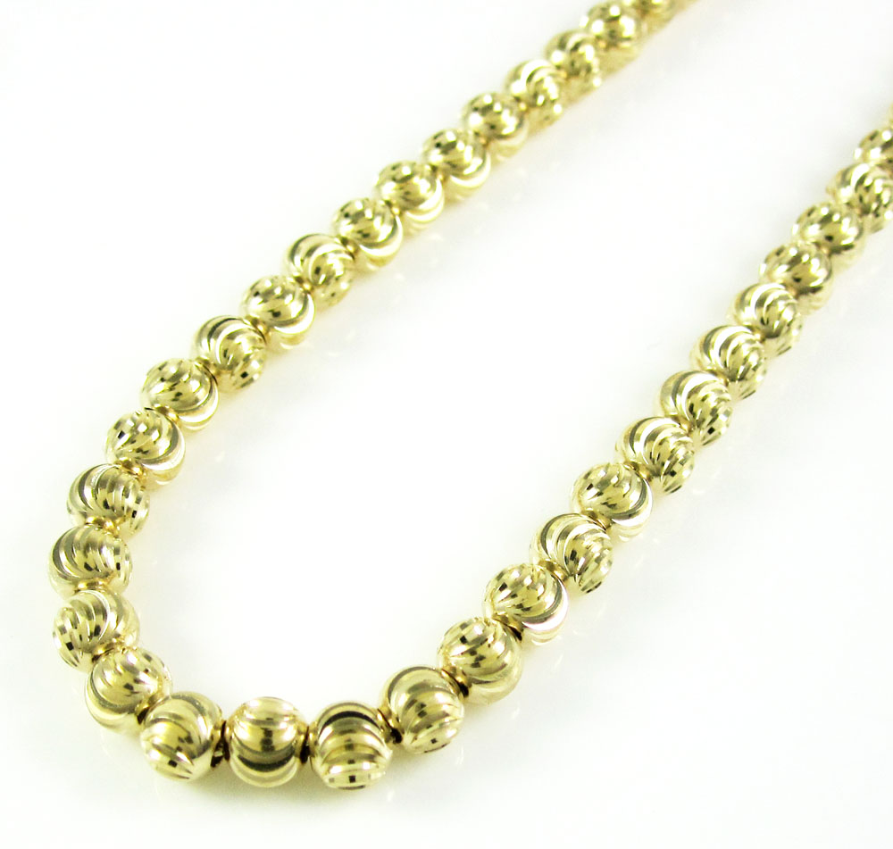 14k yellow gold moon cut bead chain 18-22 inch 4mm