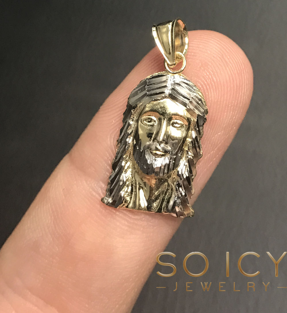 10k two tone gold diamond cut mini jesus face pendant