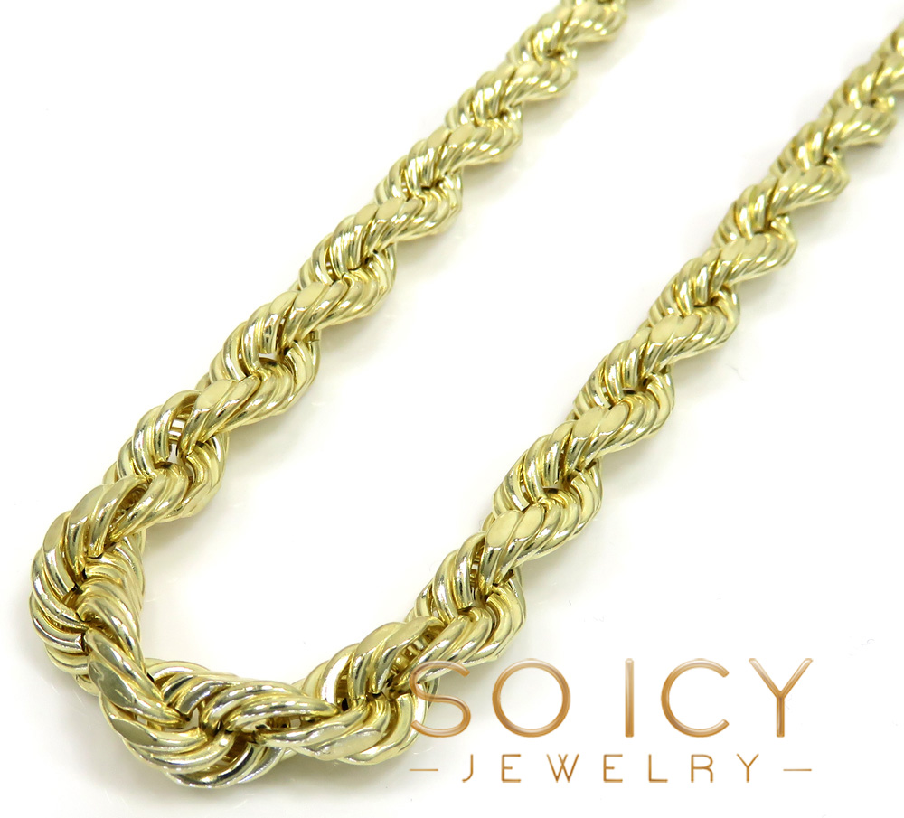 10k yellow gold medium hollow rope chain 20-28 inch 8mm