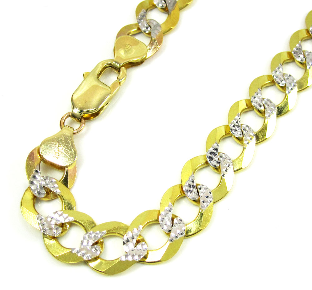 10k yellow gold diamond cut cuban bracelet 9 inch 9.50mm 