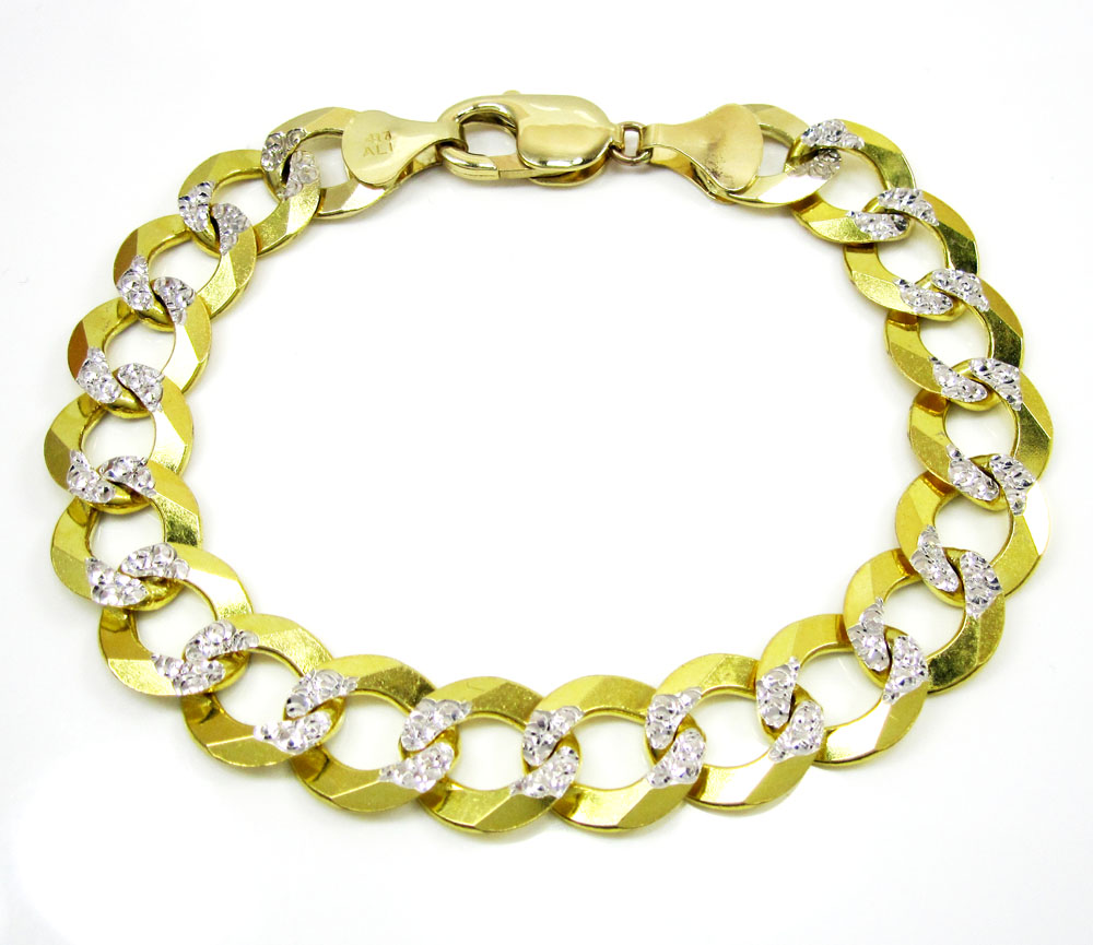 10k yellow gold diamond cut cuban bracelet 8.75 inch 12.50mm 
