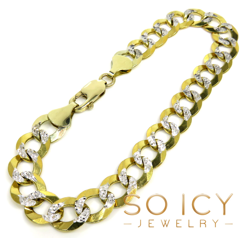 10k yellow gold diamond cut cuban bracelet 9 inch 9.80mm 