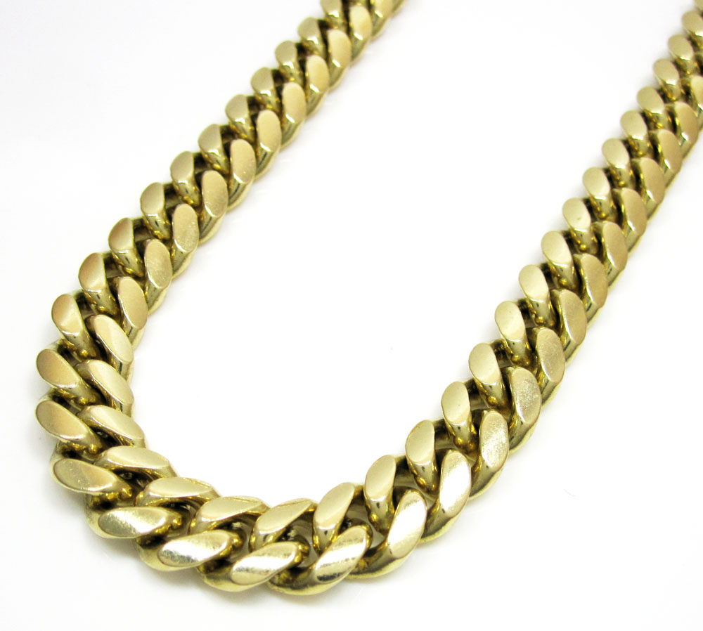 14k yellow gold solid thick miami link chain 20-30 inch 9.5mm