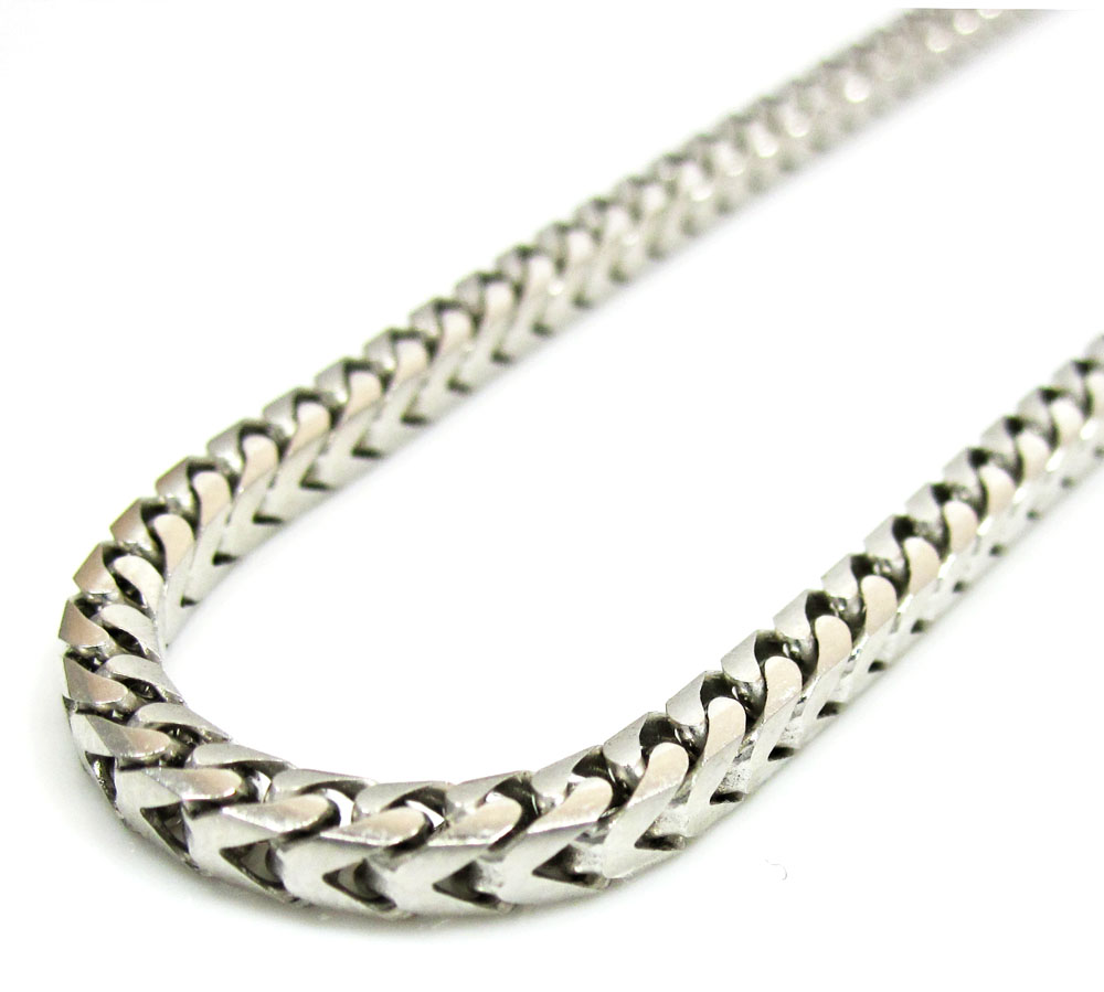 14k white gold solid tight franco link chain 20-30 inch 3mm
