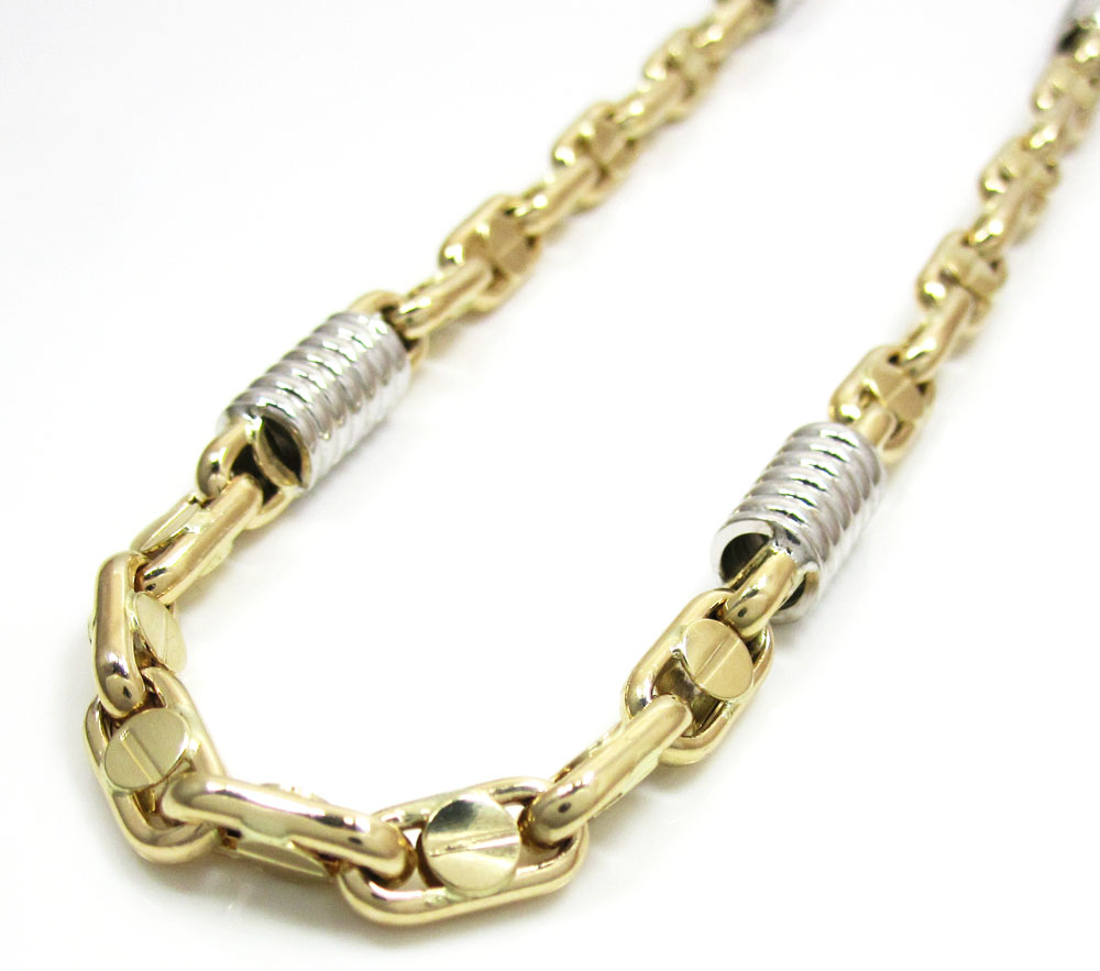 14k two tone gold fancy anchor link chain 22-24 inch 5-6mm