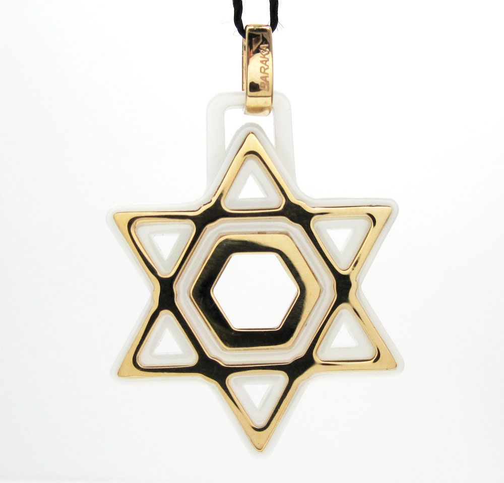 Baraka 18k rose gold white ceramic jewish star of david pendant