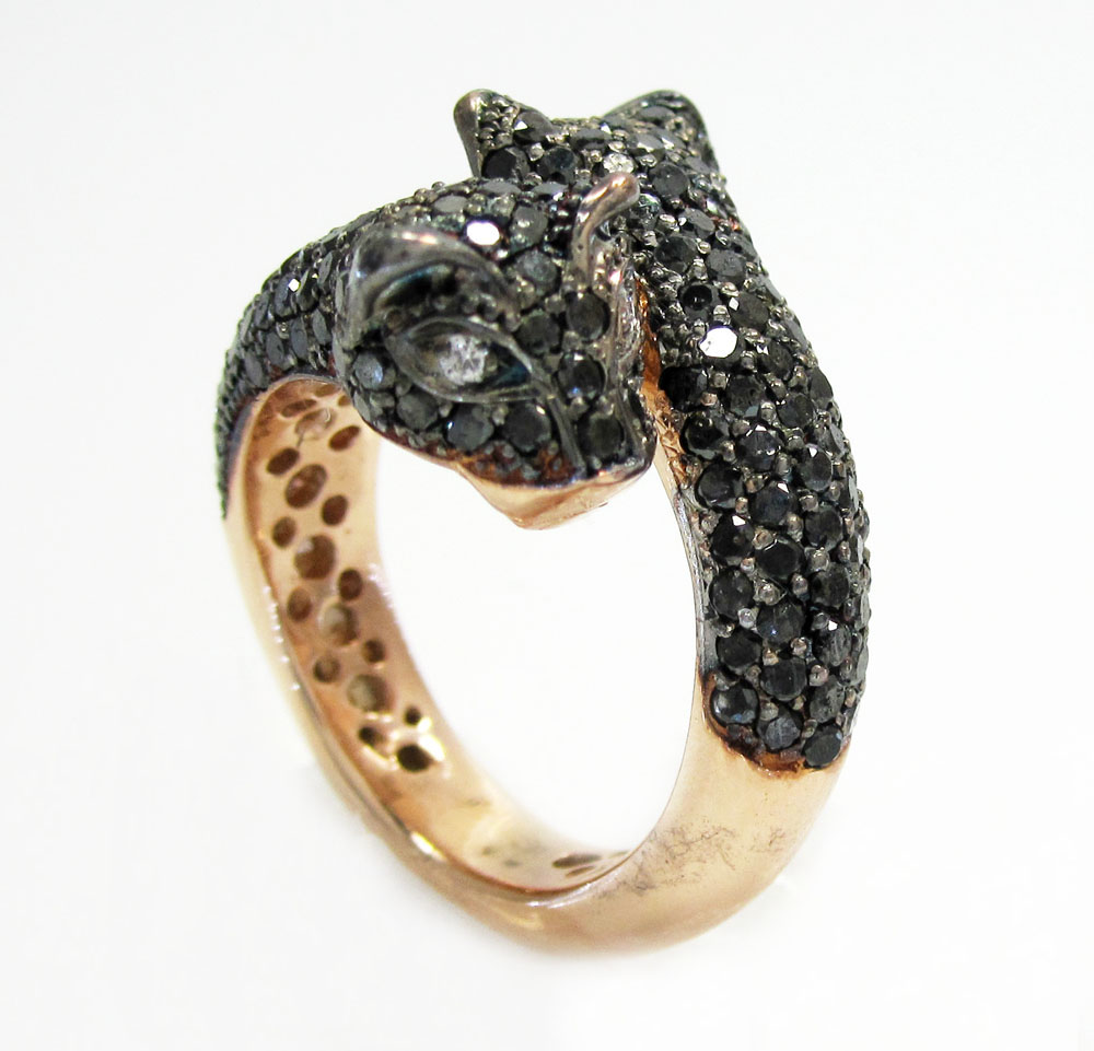 Buy Ladies 14k Rose Gold Black Diamond Double Headed Panther Ring 4 ...