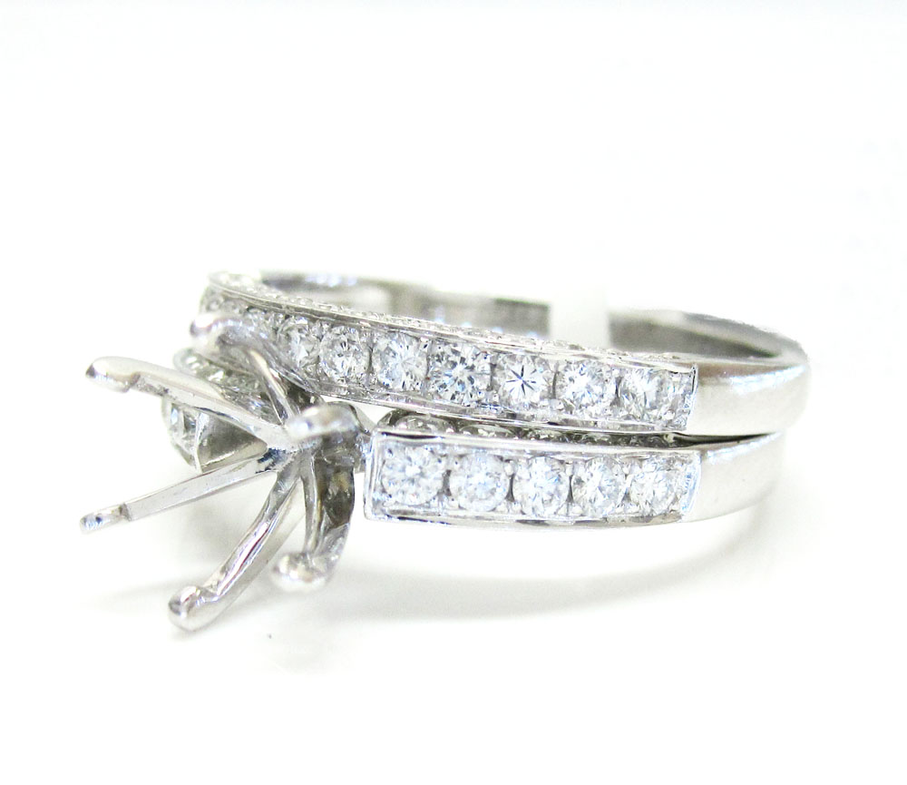 Ladies 18k white gold semi mount ring wedding band set 1.04ct