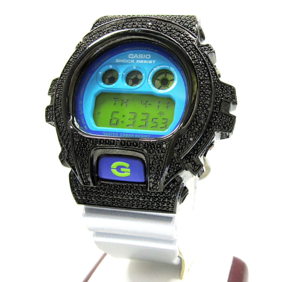 Mens partial black diamond dw-6900 stainless steel g-shock watch 0.25ct