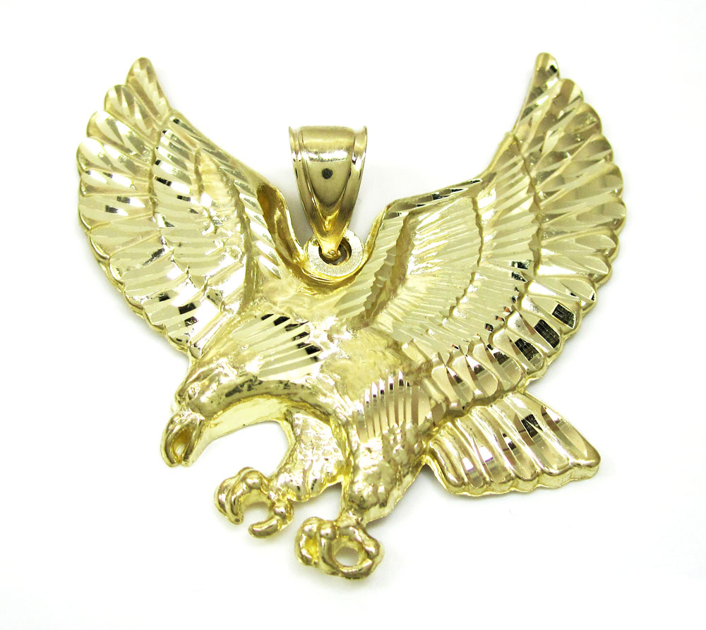 10k yellow gold diamond cut eagle pendant