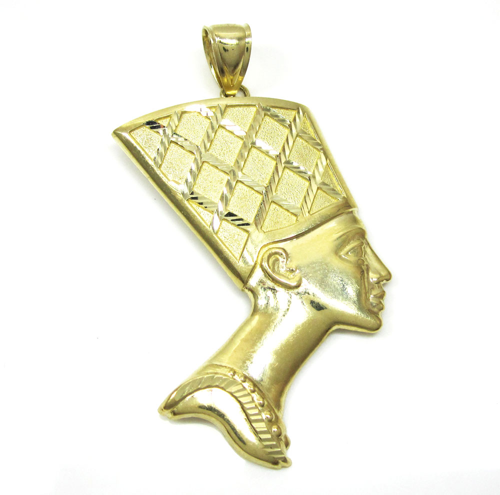 10k yellow gold diamond cut nefertiti medium head pendant