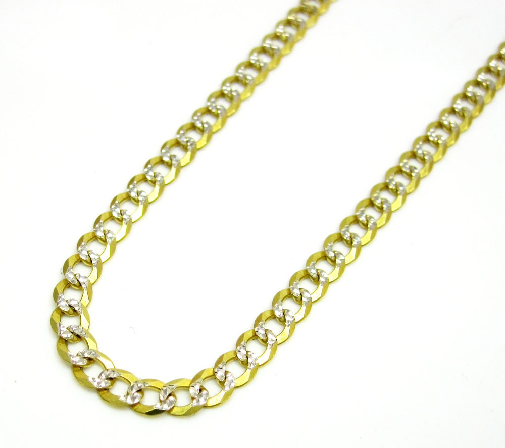 10k yellow gold solid diamond cut cuban link chain 18-30