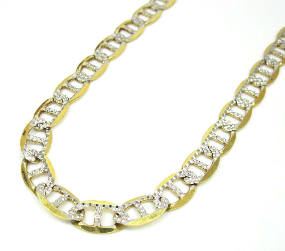 10k yellow gold solid diamond cut mariner link chain 20-26” 6mm