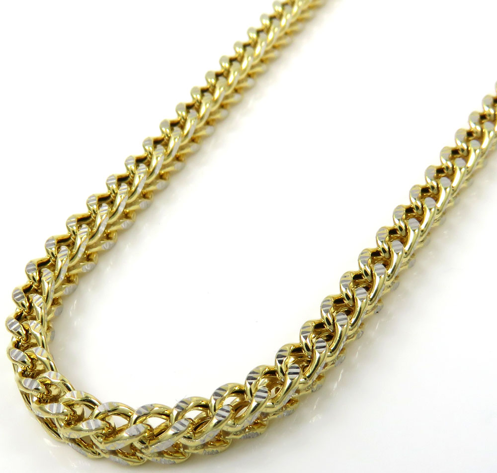 10k yellow gold diamond cut franco link chain 20-26 inch 3.50mm