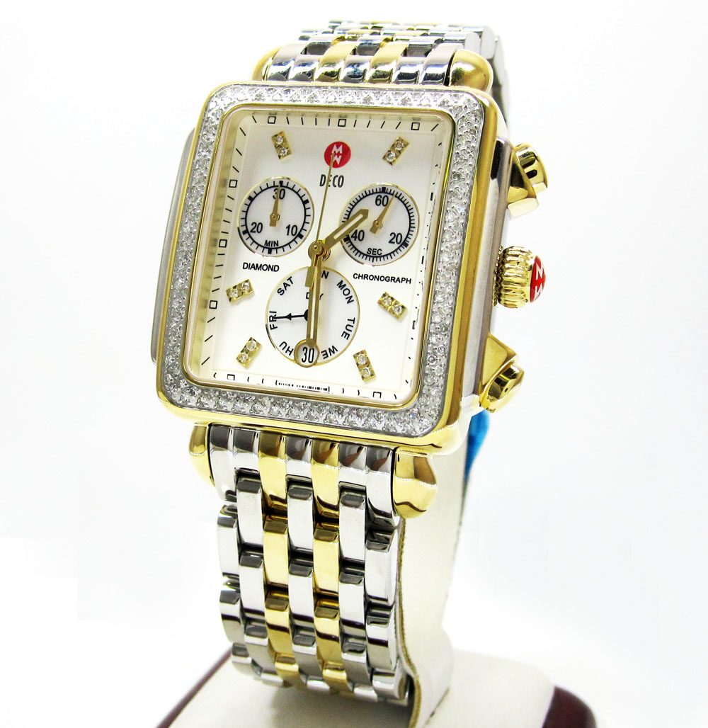 Ladies michelle deco two tone stainless steel diamond watch 0.60ct