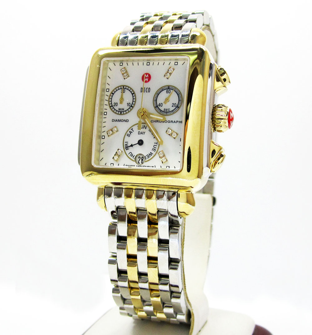 Ladies michele deco day diamond two tone stainless steel watch 0.05ct