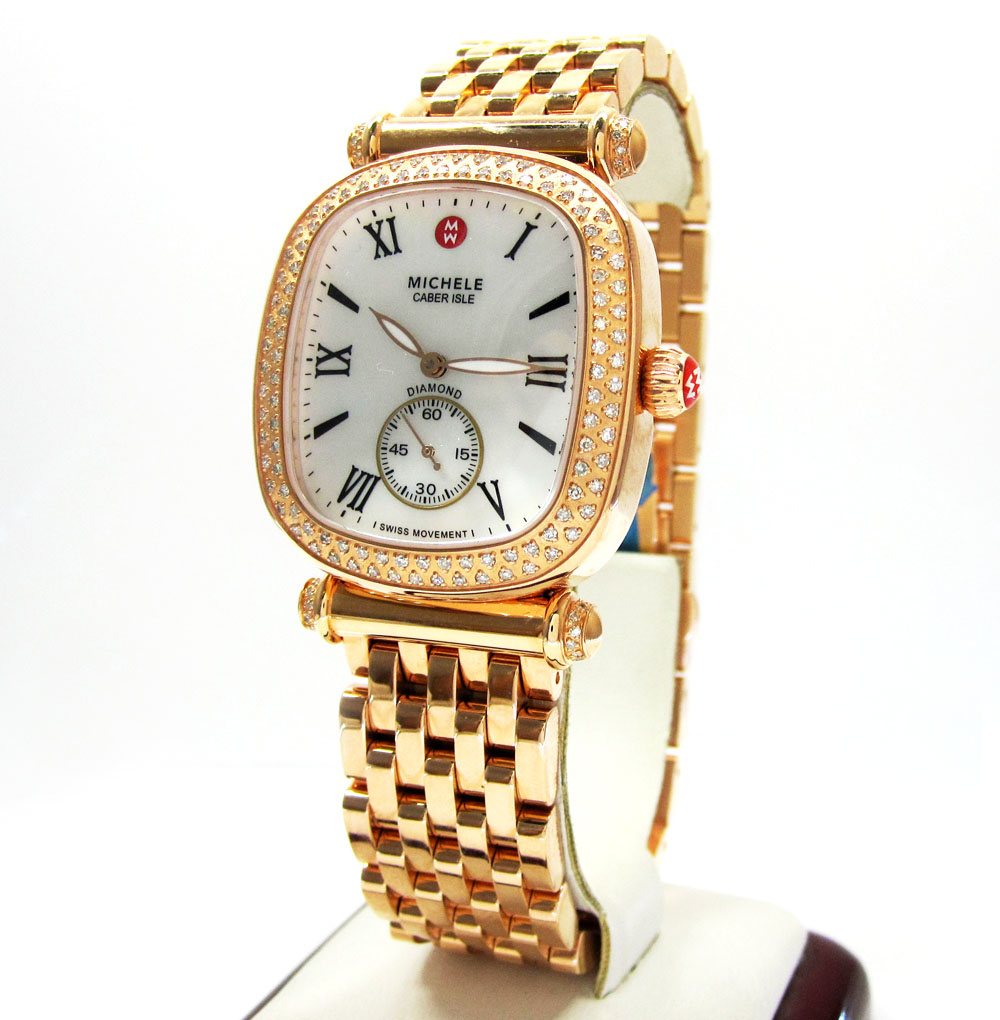 Ladies michele caber isle diamond rose stainless steel watch 0.58ct