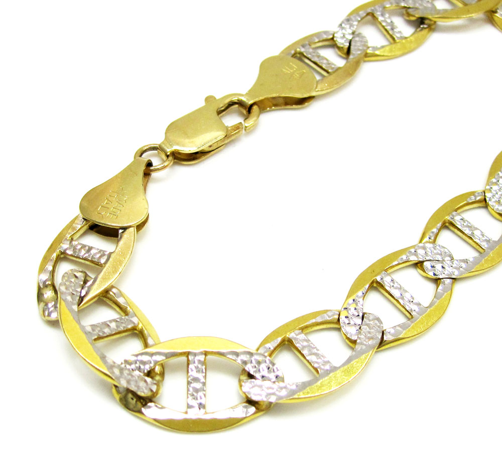 10k yellow gold solid diamond cut mariner bracelet 8.75 inch 10.8mm