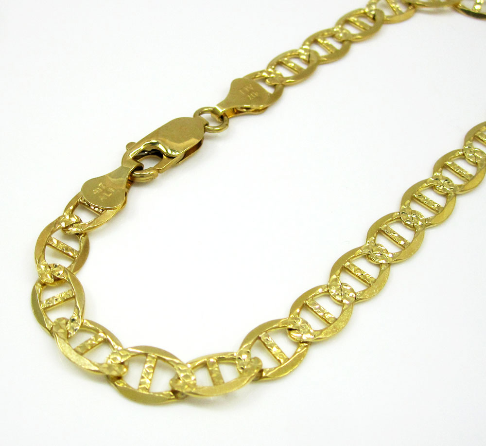 10k yellow gold solid diamond cut mariner bracelet 8 inch 6mm