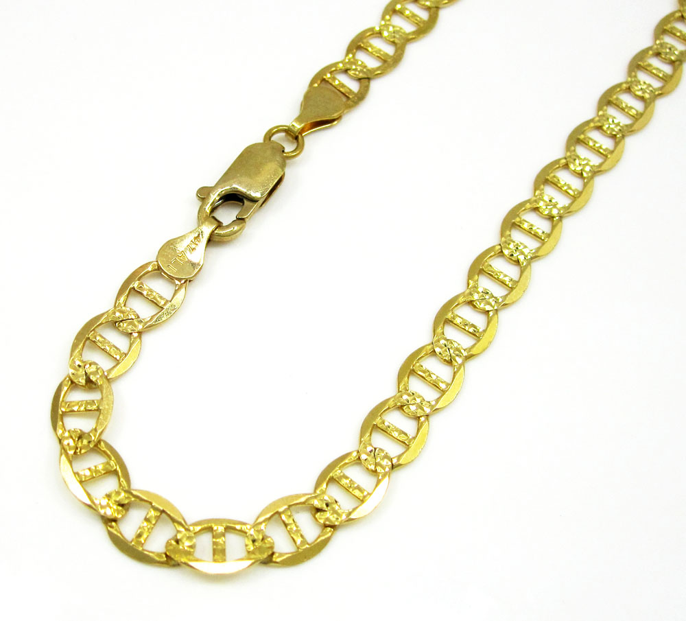 10k yellow gold solid diamond cut mariner bracelet 8.25 inch 5.2mm